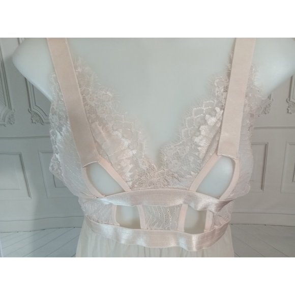 Oh La La Cheri Mesh & Eyelash Lace Pink A-line Babydoll Chemise Lingerie Sz M-L - Picture 5 of 8